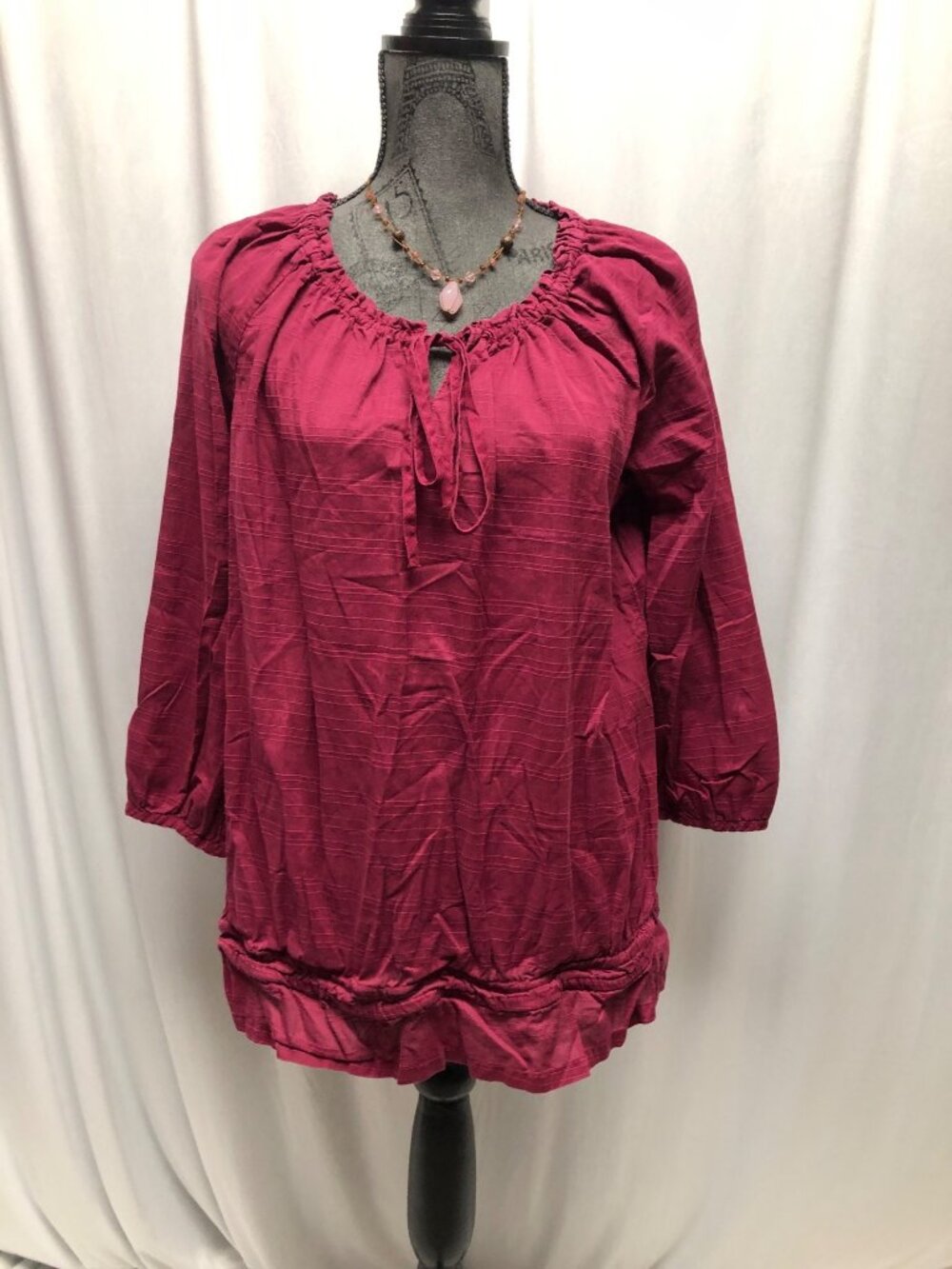 Faded Glory Peasant Top Womens Size XL 16-18 Cranberry Cotton Boho Lightweight